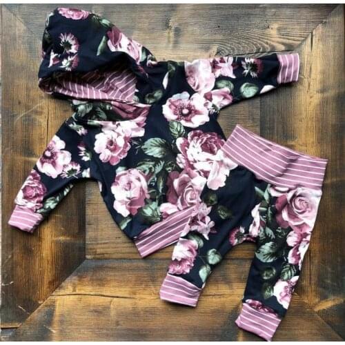 PUDCOCO Toddler Baby Boys Girls Flower Hooded Tops T-shirt Pants Leggings Outfit Set Support wholesale
