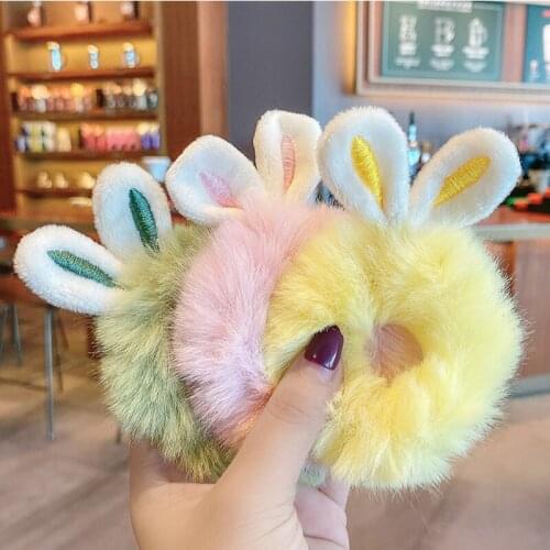 Fuzzy Cartoon Bow Flower Elastic Hair Bands Rubber Band Hair Accessories For Girls Hair Ties Gum for Hair