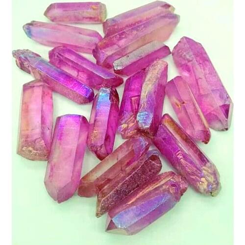 Pink titanium rainbow aura quartz crystals specimen natural stones and crystals points fountain home decoration for gift