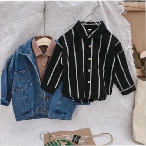 Baby Boy Shirt New Fashion Children Striped Cotton Tops Kids Long Sleeve Blouse Clothes Black and Brown Shirts for Boys Girls