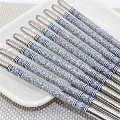 1pair Stainless Steel Chopsticks Blue And White Porcelain Chopsticks Portable Tableware Print Kitchen Kitchen Tool Chop Sti R3Q6