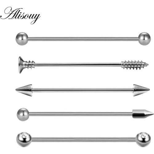 Alisouy Chic Stainless Steel Ear Piercing Arrow Industrial Cartilage Long Straight Bar Rings Women Men Ear Studs Punk jewelry