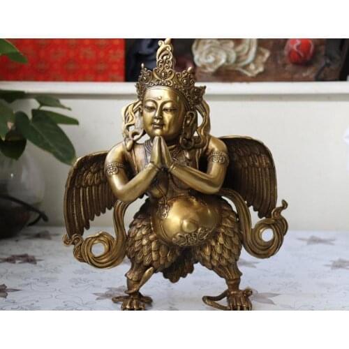Tibetan Buddhism Copper Brass Temple Winged Garuda Bird God Buddha Statue
