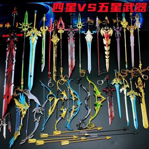 25cm Game Genshin Impact Sword Anime Figure Weapon HuTao Klee ZhongLi Diluc Xiao Alloy Model Toys Keychain Collection for Gift