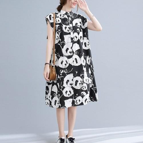 Uego Original Design Print Street Fashion Girls Loose Summer Dress Thin Soft Cotton Korea Style Women Beach Casual Midi Dress