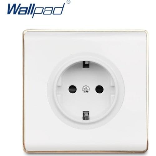 Wallpad New Arrival EU German Socket Wall Power Socket Electric Outlet White PC Panel With Gold Edge For Home