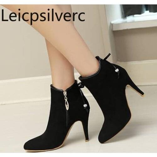 Womens Boots Autumn And Winter The New Round head zipper butterfly Knot High heel Short tube Womens shoes plus size 32-44