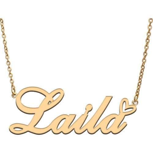Love Heart Laila Name Necklace for Women Stainless Steel Gold & Silver Nameplate Pendant Femme Mother Child Girls Gift