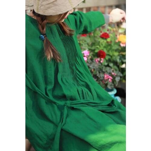 2021 spring and summer national style pleated skirt spring tie irregular cotton hemp womens dress summer