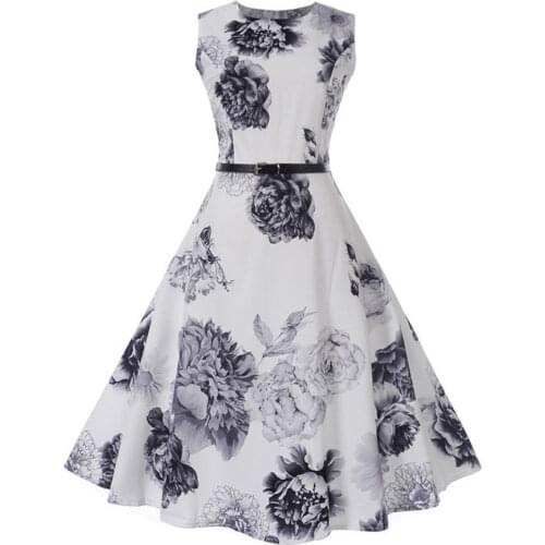 Women Summer Dresses Women Robe Elegant Vintage Retro Swing Rockabilly Dress High Waist Floral Runway Sundress Tunic