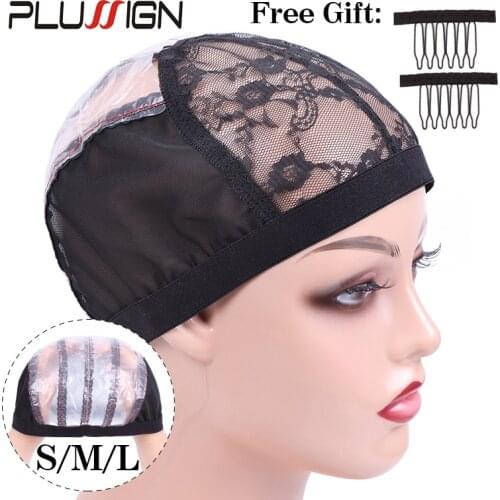 1Pcs Lace Wig Caps Small Medium Large 3 Size Dome Mesh Wig Cap With 2Pcs Wig Comb Black Elastic Band Mesh Caps Wig Accessories