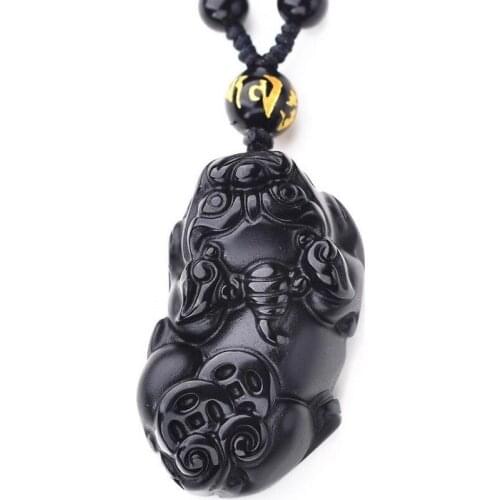 1Pc Luck Natural crystal hand engraving PI xiu of obsidian Wealth pendant Good Luck Men Women pendant