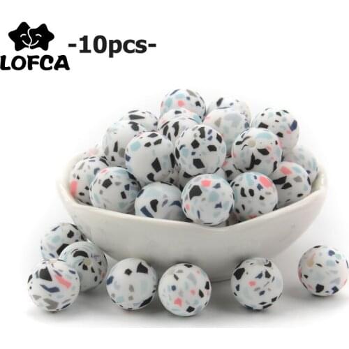 LOFCA 10pcs Terrazzo Silicone Loose Beads Teething Beads DIY Chewable Colorful Teething For Infant Baby Safe Teether Round