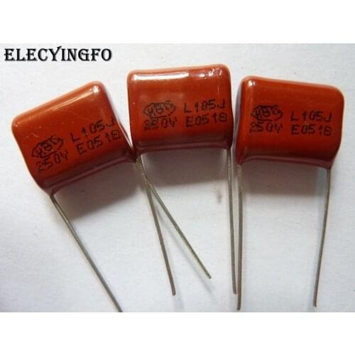 100pcs CBB 105 250V 105J CL21 1uF 1000nF P15 Metallized Polypropylene Film Capacitor