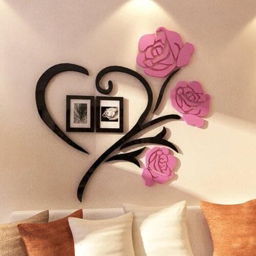Love roses 3d Acrylic mirror wall stickers Living room sofa Frame wall decoration TV Wall Bedroom DIY Art wall decor