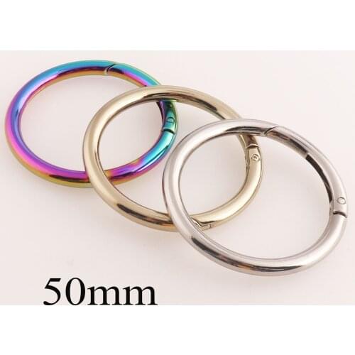 50mm Spring Push Gate Ring 8 Pcs Rainbow/Silver/Gold Clasp Spring Ring Buckles Webbing Purse Bag Handbag-2 INCHES
