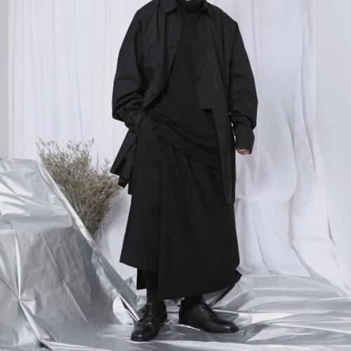 Drape wide-leg pants mens ninth pants Japanese trend Yamamoto stage personality hair stylist skirt pants dark casual pants