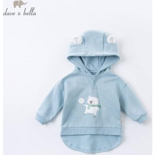 DBX14463-2 dave bella autumn baby boys handsome cartoon print hooded T-shirt children tops boys fashion kids fashion tees