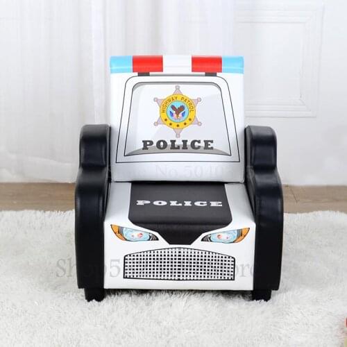 Childrens sofa seat cartoon boy police car single seat leather small sofa mini cute lazy couch