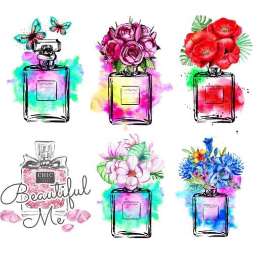 DIY Flower Bottle Perfume Patches Applique On Clothes Iron On Transfers For Clothing Heat Transfer Thermal-Stickers On T-shirt S