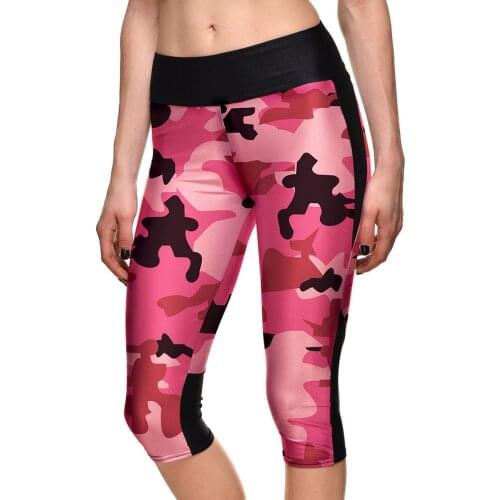 Women Camouflage Sport Capris Red Green Elastic Fitness Running Jogging Pants Plus Size