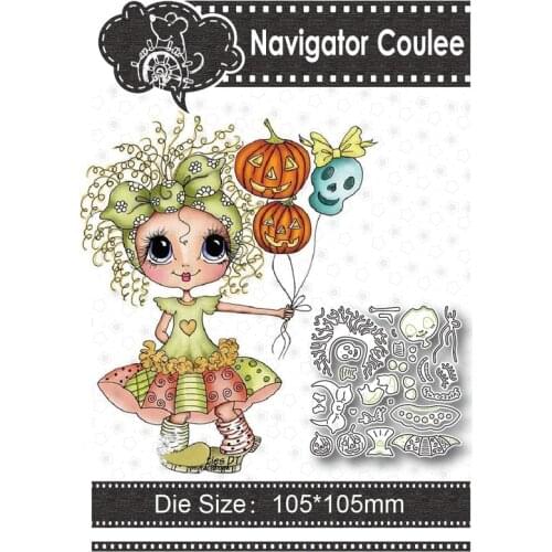Halloween Skull Balloon Girl Cutting Mold 2021 Dead Scrapbook Metal Decoration Clear Stamp DIY Craft Creative
