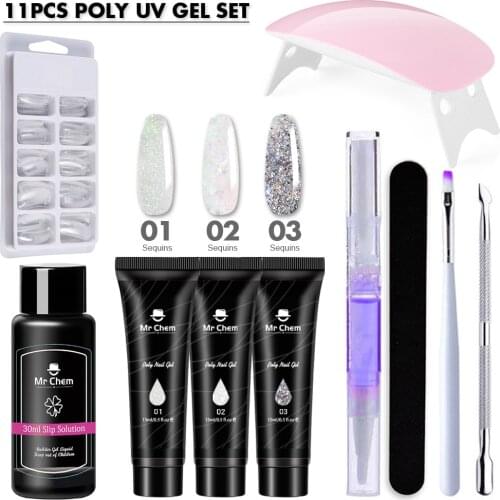 Mr Chem Nail Gel Kit 10PCS Poly UV LED Lamp Manicure Set Long Lasting Extensions Quick Building Polish Nails Art Design uñas