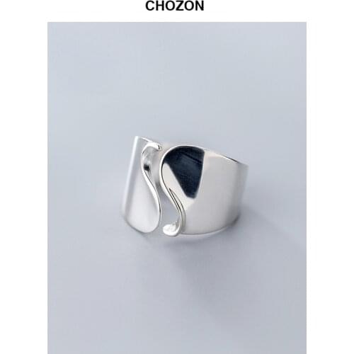 S925 Silver Ring Korean Fashion Broad-faced Wave Ring Temperament Individual Glossy Open Fore finger Ring