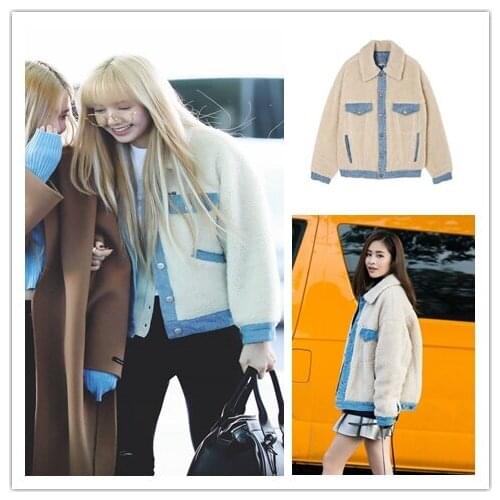 Kpop TWICE IU Lisa Women New Winter Warm Fashion Thicken Woolen Jackets Ladies Korean Casual Short Cashmere Cardigan Outerwear