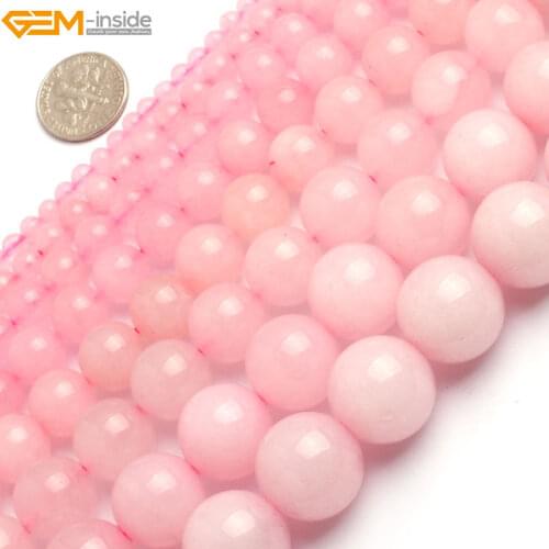 Gem-inside 4-14mm Round Stone Beads Rose Pink Jade Beads For Jewelry Making Beads Bracelet 15 inches DIY