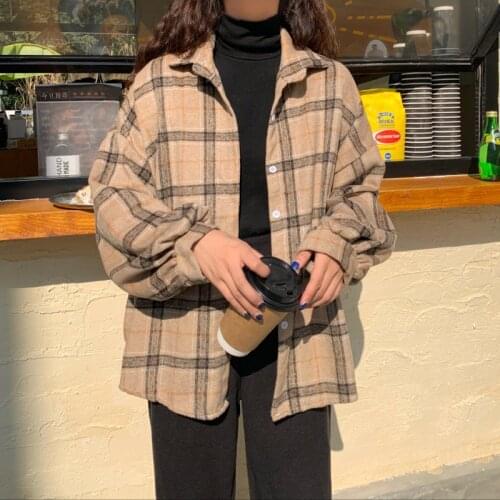 Women Long Sleeve Coats 2020 Fashion Vintage Ladies Plaid Coat Female Streetwear Girls Oversize Jacket Autumn Women Outwear