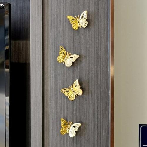 4pcs Nordic style fridge magnets metal butterfly pattern Creative Magnets Orange, gold, blue, green strong magnet