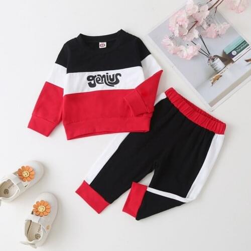Fashion Clothes Baby Girl Clothes 2 Pcs Set Cotton Letter Patchwork Long Sleeve Tops+trousers Sport Warm Baby Girl Outfit 0-18M