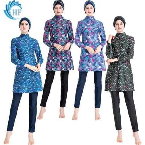 Muslim Swimwear 3 Pcs Swimsuit Sport Pantsuit Set Long Sleeve Sport Bathing Suits Islamic Burkinis Wear Women Patchwork Hijab