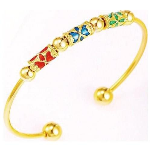 MxGxFam Oil Drip Colorful Flowers Bangles and Bracelets ( openning ) for Women Fashion Jewelry 24 k Pure Gold Color