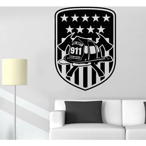 Wall Decal Emblem Fire Dept Volunteer Firefighting Axes Helmet Door Window Vinyl Stickers Any Where Interior Decor Mural E448