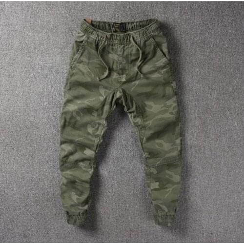 0019 New Arrival Mens Camouflage Pants Military Cotton Casual Drawstring Elastic Waist Male Nine-Point Trousers Sports Joggers