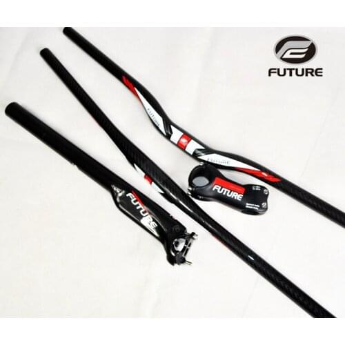 New FUTURE MTB Road Bicycle Carbon Handlebar Set Rise Flat Handlebar + Stem+Seatpost Mountain Bike Parts Combination Bicecleta