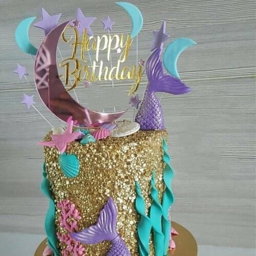 New Gold Happy Birthday Acrylic Cake Topper Pink Moon Acrylic Cake Topper For Girls Birthday Party Cake Decorations Baby Shower
