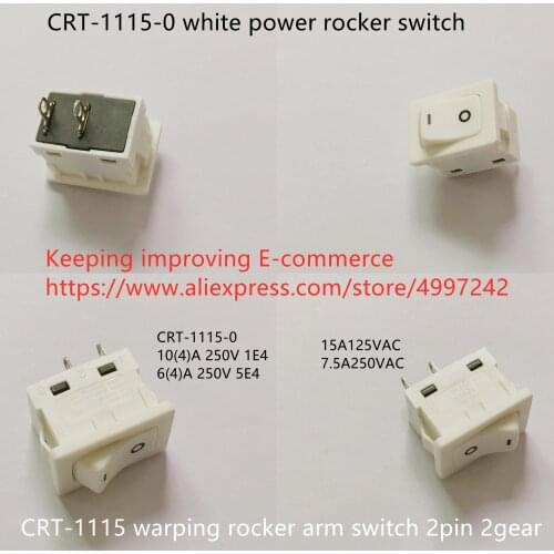 Original new 100% CRT-1115-0 white power rocker switch 2pin 2gear warping rocker arm switch 7.5A250VAC 15A125VAC