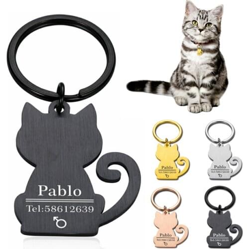 Personalized Cat ID Tags Collar ID Tags for Kitten Cat Engraved ID Tag Custom Name Phone Number Stainless Steel Pendant Cat Tags