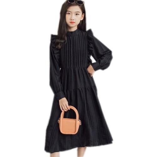 6 to 16 years kids & teenage girls autumn fall pleated flare midi dress kid girl fashion black white casual dresses clothes