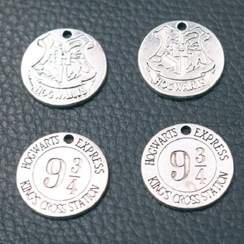 10pcs Silver Plated School of Magic Badge Pendant Hip Hop Bracelet Necklace Metal Accessories DIY Charms Jewelry Crafts Findings