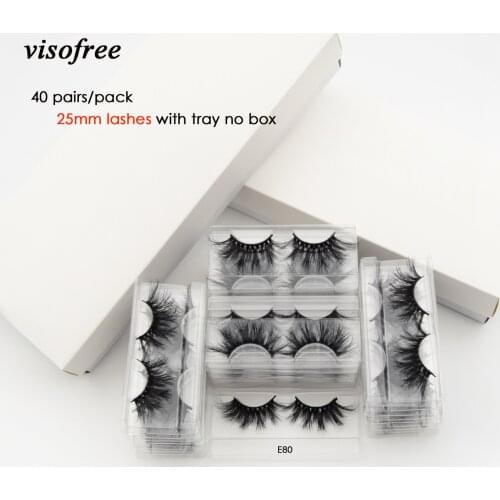 Visofree 40pairs 25MM Lashes 3D Mink Lashes with Tray No Box Mink Eyelashes Dramatic Volume Eyelashes Thick False Eyelashes E80