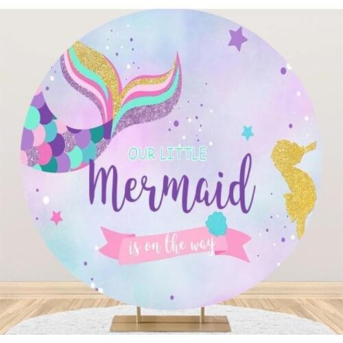 Fishtail Little Mermaid Underwater Circle Round Photo Background Newborn Baby Shower Birthday Party Decor Table Cylinder Cover