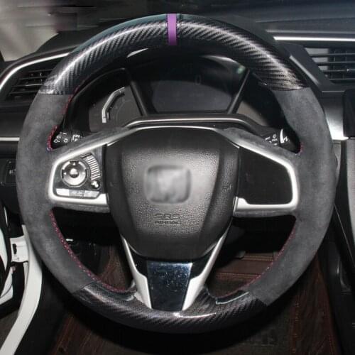 DIY Anti-Slip Black Suede PU Carbon Fiber Car Steering Wheel Cover For Honda Civic Civic 10 2016 2017 CR-V 2017 Car Decoration