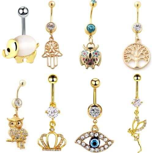 1PC Steel Piercings Ombligo Multiple Styles Belly Button Rings Gold Navel Barbell Piercing Nombril Earring Piercings Jewelry 14G