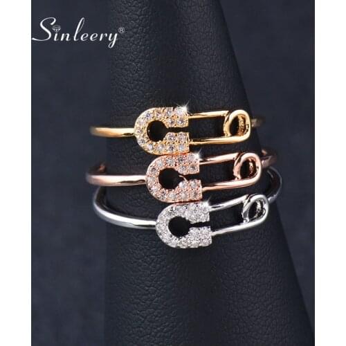 SINLEERY Unique Design Tiny Crystal Pin Shape Midi Rings Rose Gold Silver Color Women Fashion Jewelry Accessaries JZ048 SSK