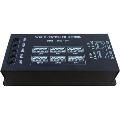 H807DMX LED Controller,connect to DMX512 console,support WS2812,WS2813,UCS1903,etc.13 DMX channels control max 1024 pixels