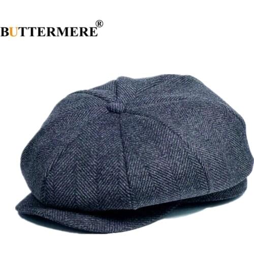 BUTTERMERE Wool Tweed Newsboy Cap Men Women Herringbone Gatsby Retro Hat Driver Autumn WInter British Flat Cap Gray Coffee Black